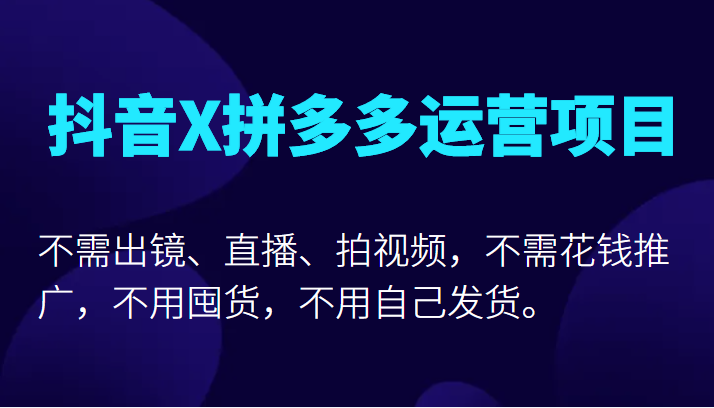 抖音X拼多多运营项目，不需出镜、直播、拍视频，不需花钱推广，不用囤货不用自己发货 -有术宝库