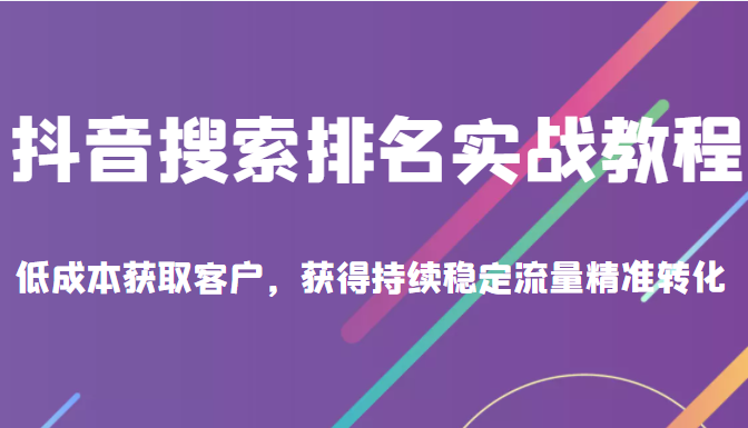 抖音搜索排名实战教程，低成本获取客户，获得持续稳定搜索流量精准转化-有术宝库