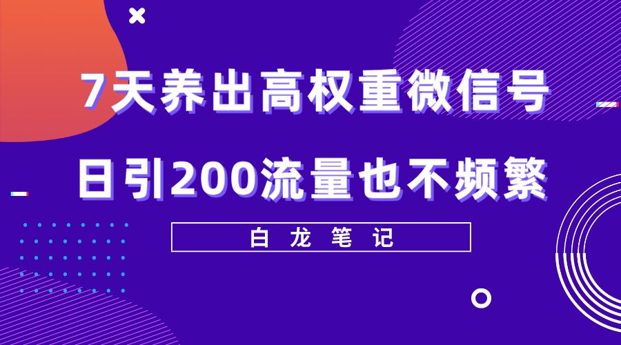  7天养出高权重微信号，日引200好友也不频繁，价值3680元-有术宝库